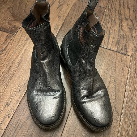 Brunello Cucinelli Metallic Black Leather Boots - Picture 3 of 9